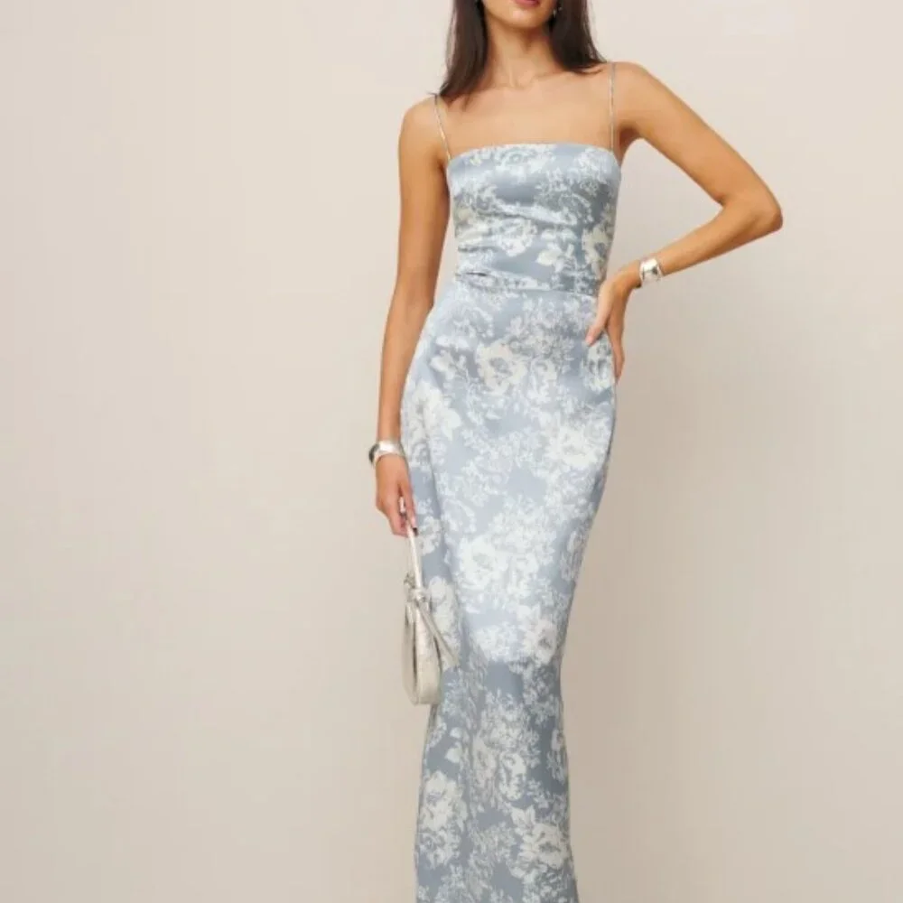 Reformation Frankie Long Silk Dress Porcelain Size 2 - Brand New with Tags - Picture 2 of 4